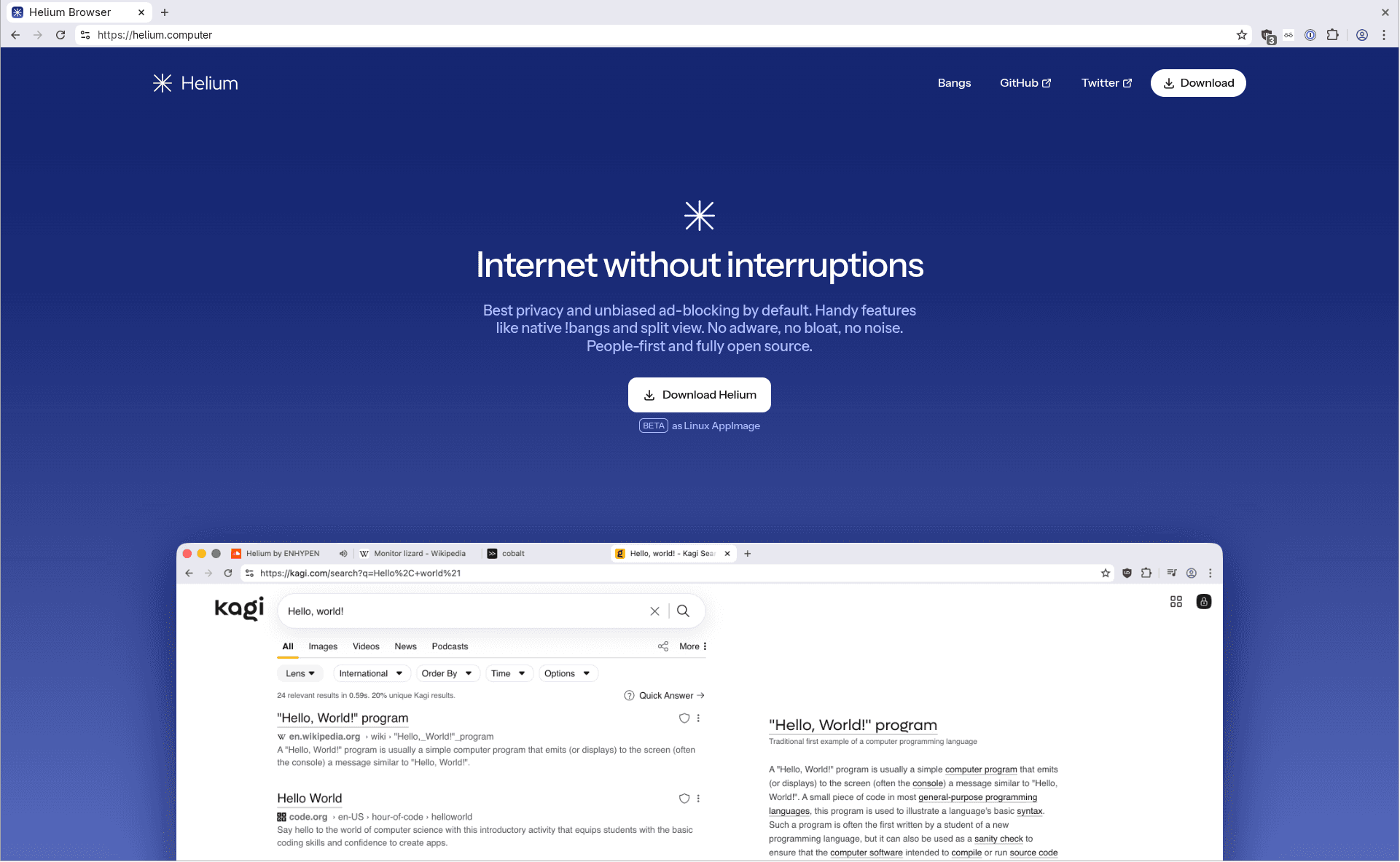 Trying out the Helium Browser