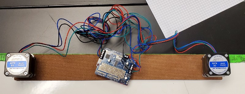 The stepper motors mounted to a bracket