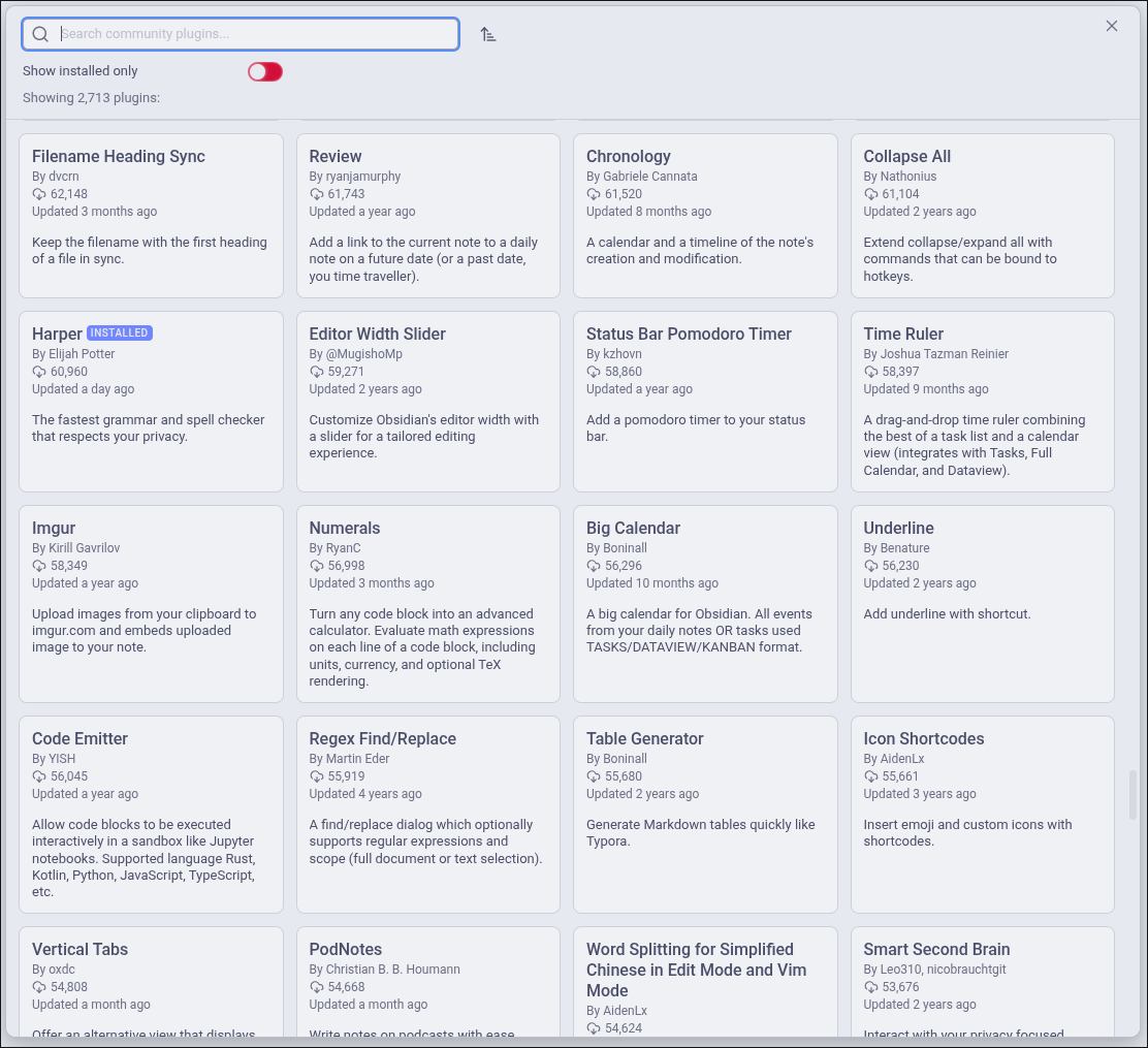 The Obsidian Community Plugins Marketplace