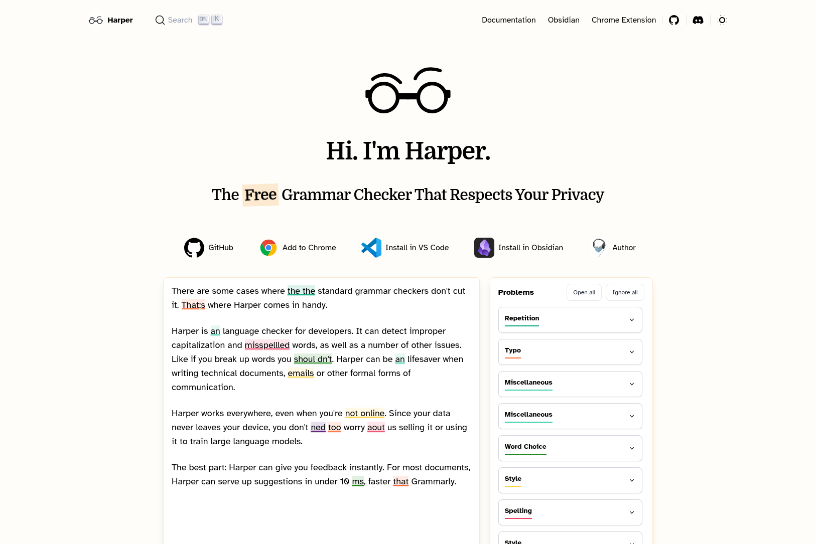 The Harper website after my changes